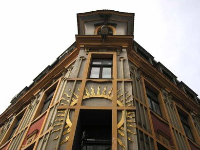 Detailaufnahme Jugendstilfassade in der Kaleju Iela in der Rigaer Altstadt
